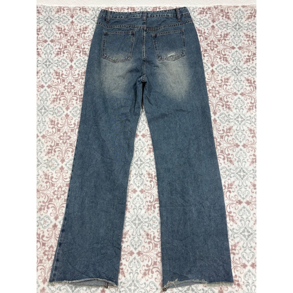 Lilac Sunset Wide Leg Jeans Dark Blue High Rise Raw Hem Size 11/12 1L3847S9 - Picture 7 of 8